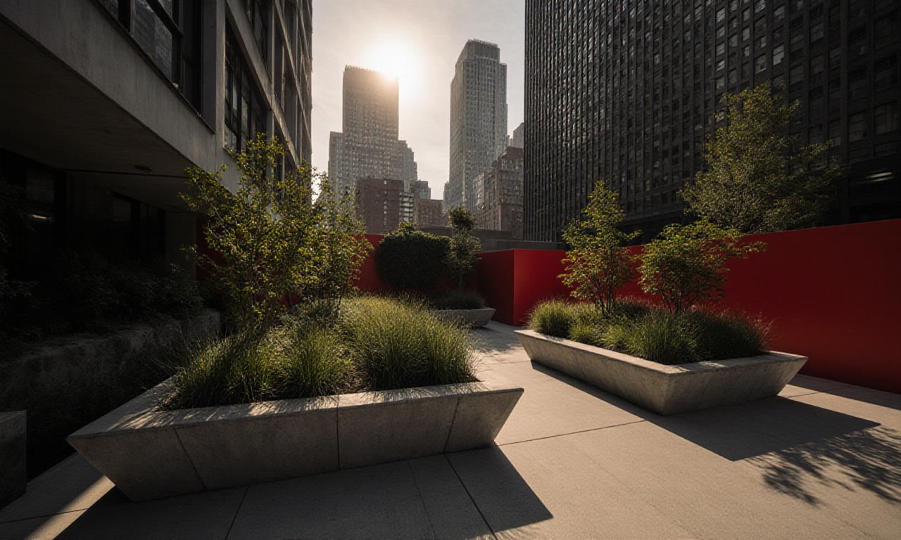 Manicured brutalist garden design in New York